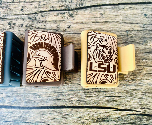 Leather Engraved Mascot Claw Clips