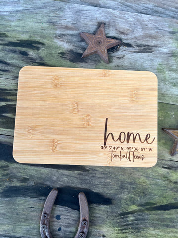 Home Coordinates Engraved Bamboo Board