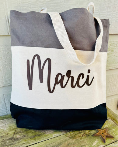 Custom Tote Bag with Leather Word/Name